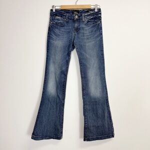 ReRock for Express Jeans Womens 6 Blue Flare Stretch Denim Embellished Pockets